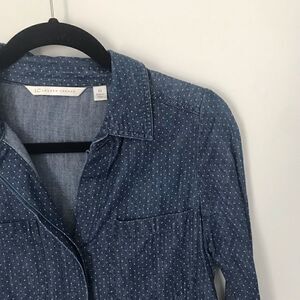 LC Lauren Conrad dark blue button down polka dots